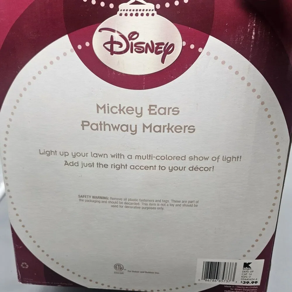 Disney Holiday Mickey Mouse Ears Color Motion Set Of 4 Pathway Lights NOB